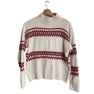 Christian Siriano cream & red pattern mock neck cozy holiday winter sweater S